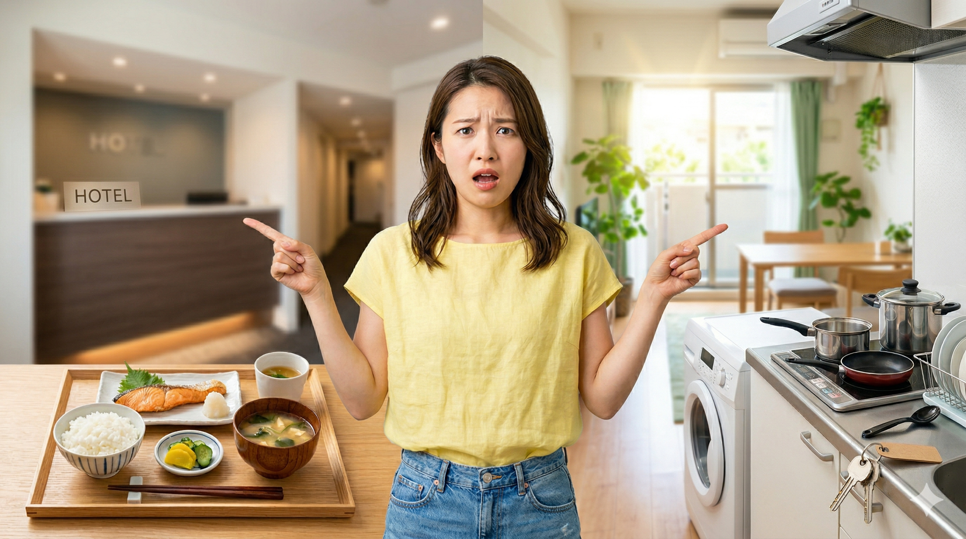ホテルとマンスリーマンションの生活スタイルを比較して迷う日本人女性